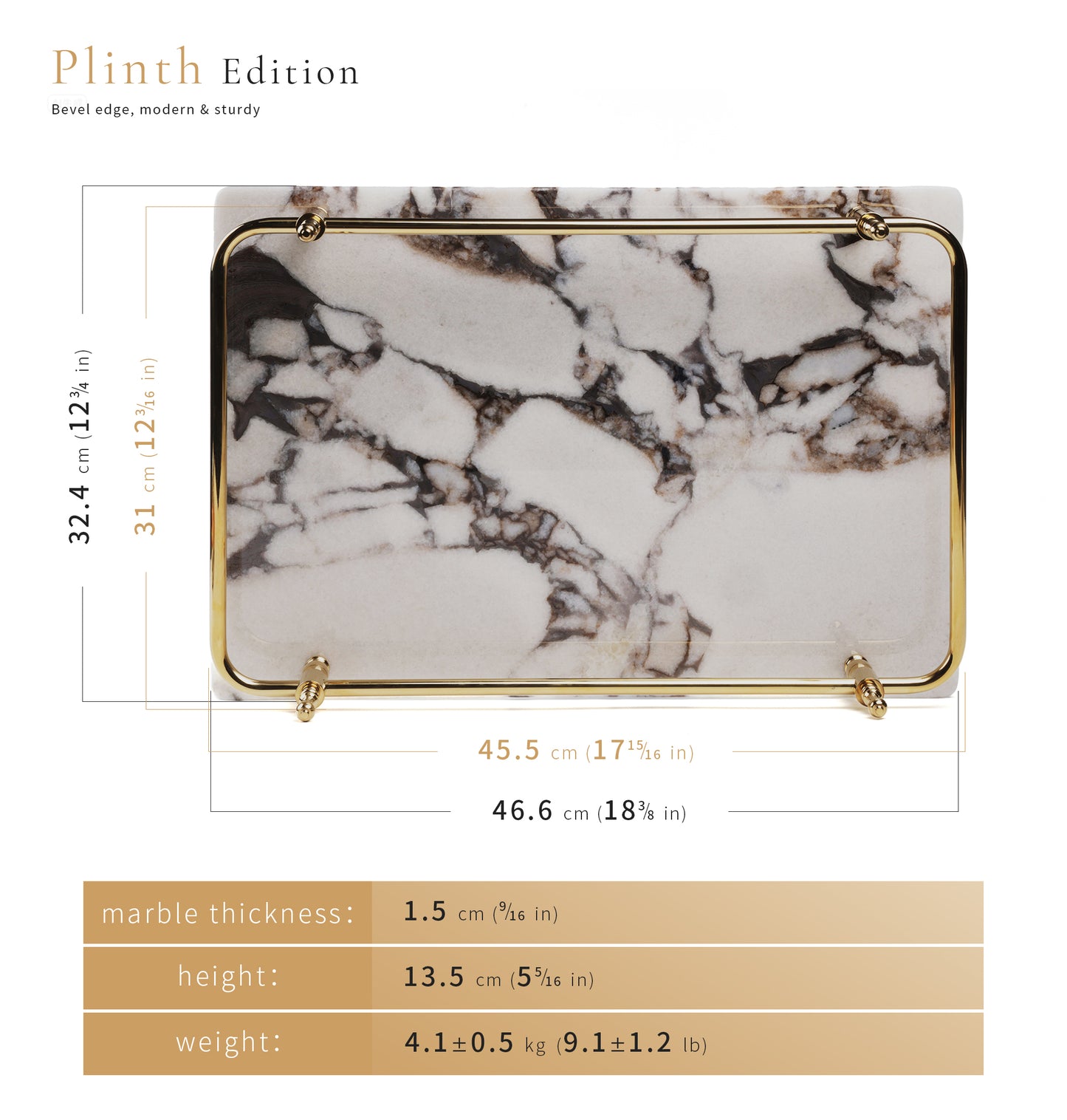 18 inch Rectangle White Marble Serving Tray with Silver Handles