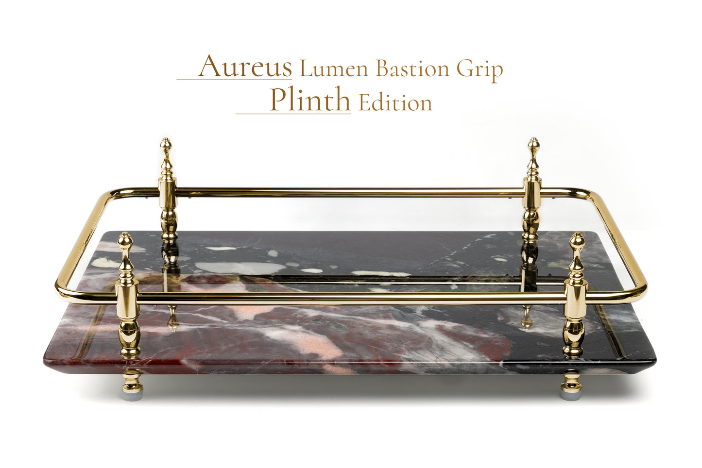 Rectangle Nocturnal Mirage Marble Serving Tray with Brass Handles