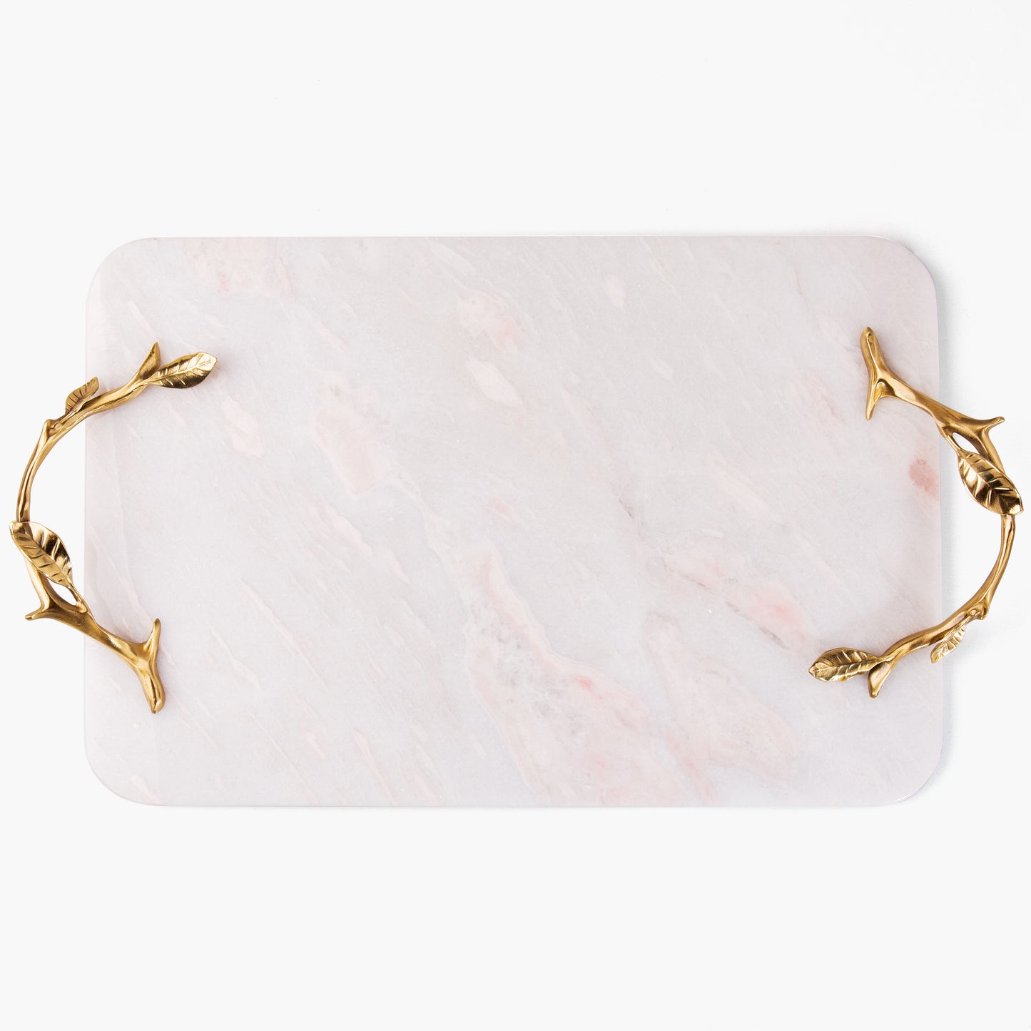 Pink Marble Service Tray with Gold Brass Handles