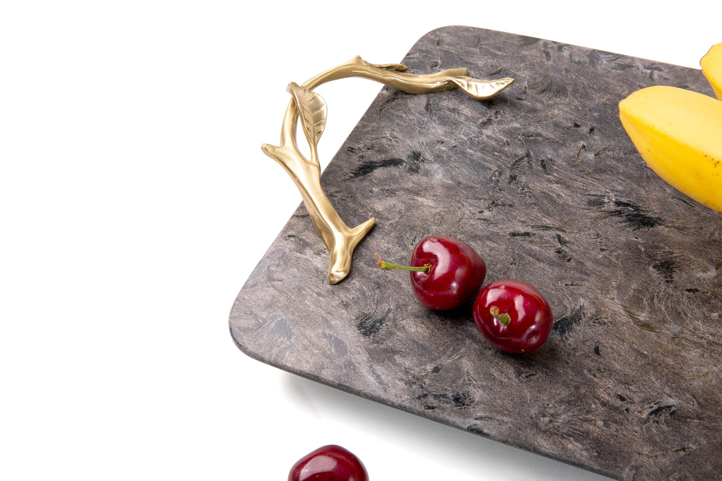 Shiny Marble Service Tray with Gold Brass Handles