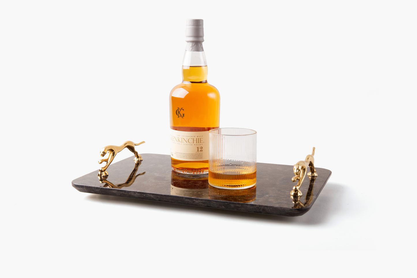 Black Marble Service Tray with Gold Brass Handles