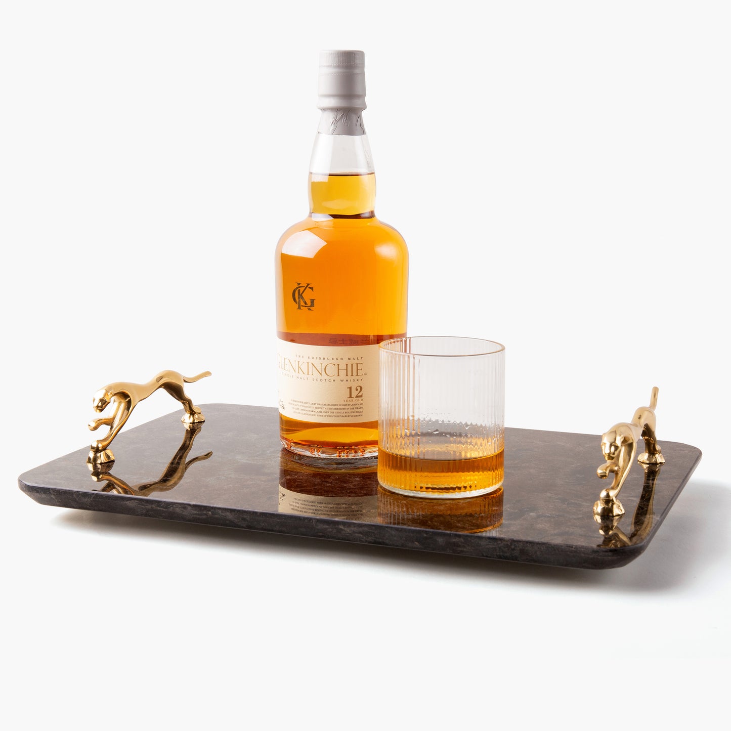 Black Marble Service Tray with Gold Brass Handles