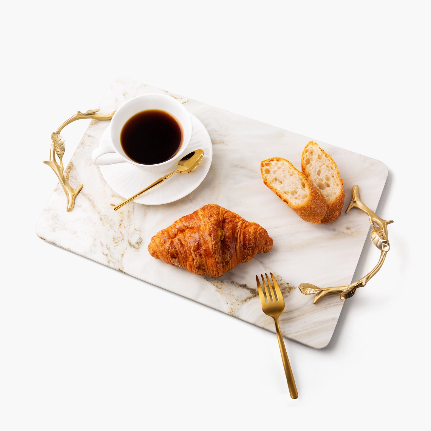 White Marble Service Tray with Gold Brass Handles