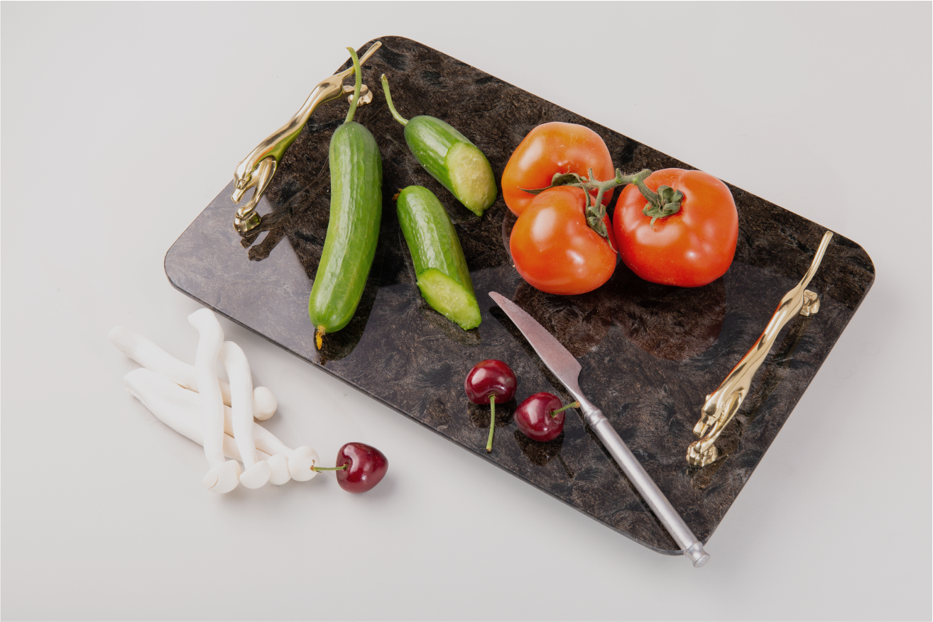 Black Marble Service Tray with Gold Brass Handles