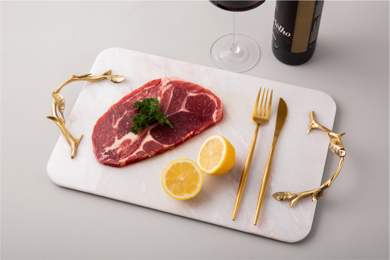 Pink Marble Service Tray with Gold Brass Handles
