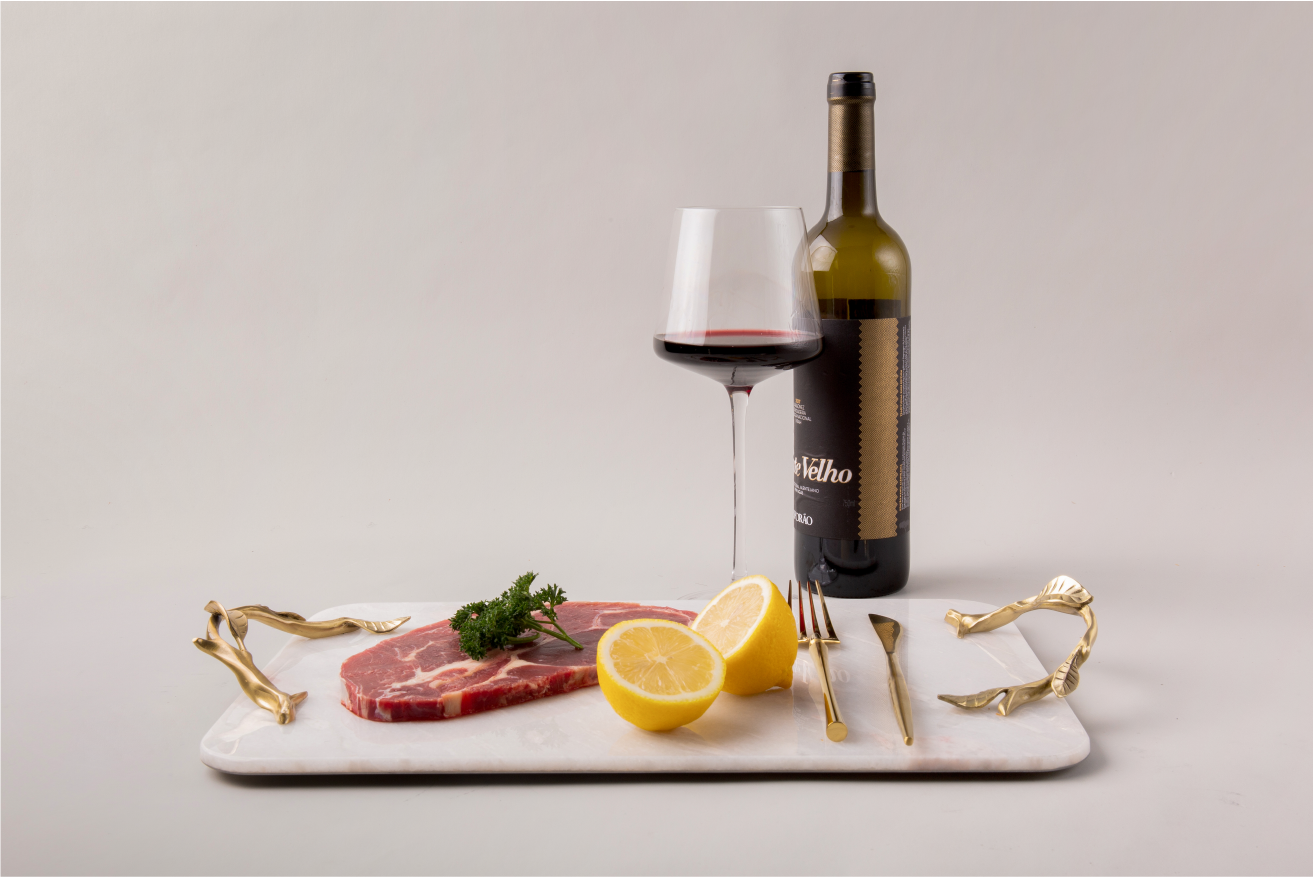 Pink Marble Service Tray with Gold Brass Handles