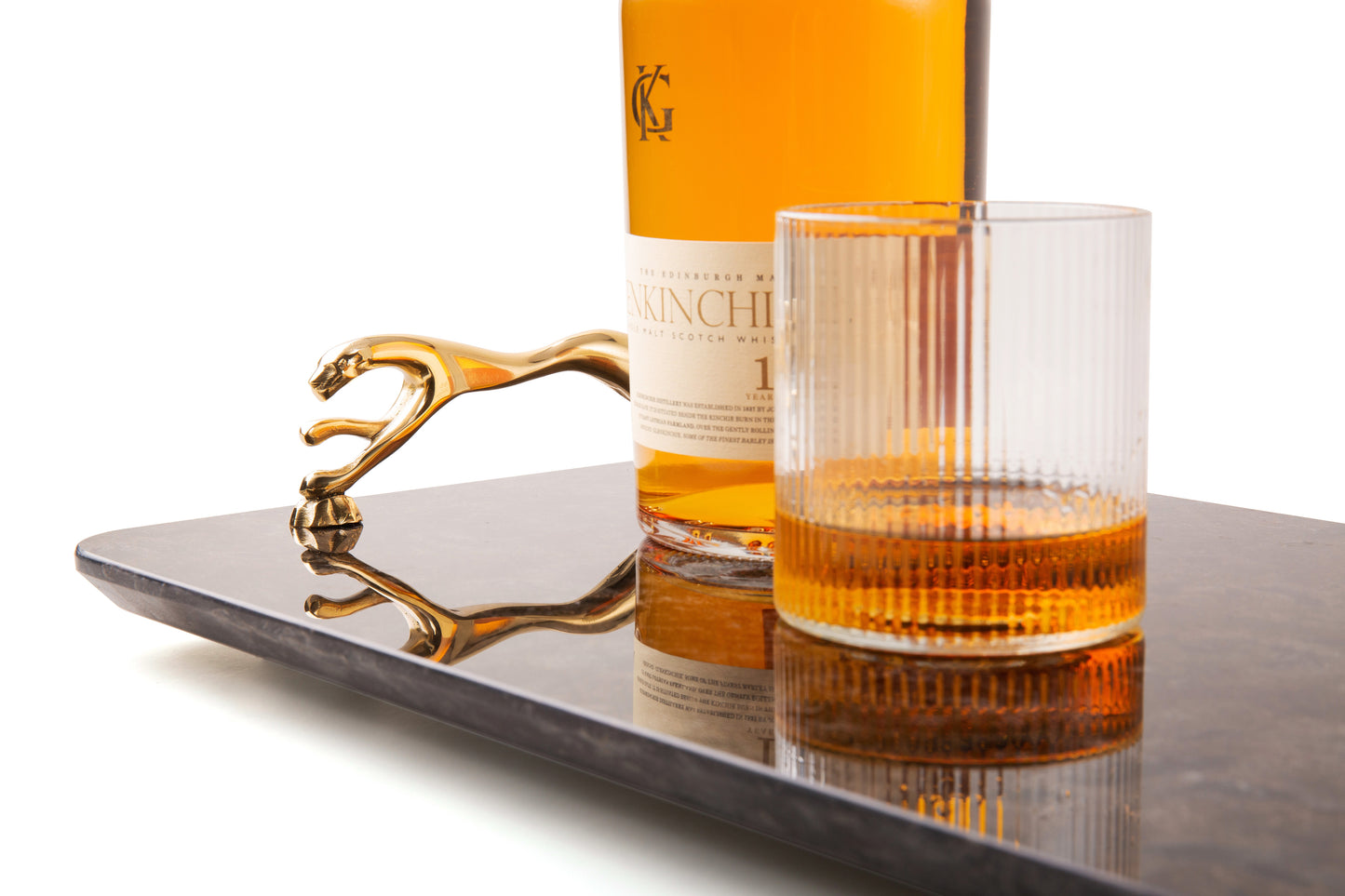 Black Marble Service Tray with Gold Brass Handles