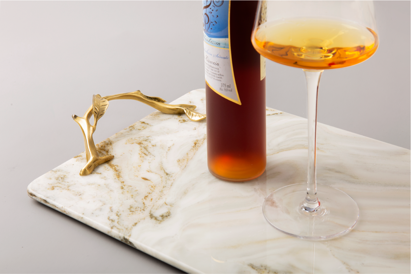 White Marble Service Tray with Gold Brass Handles