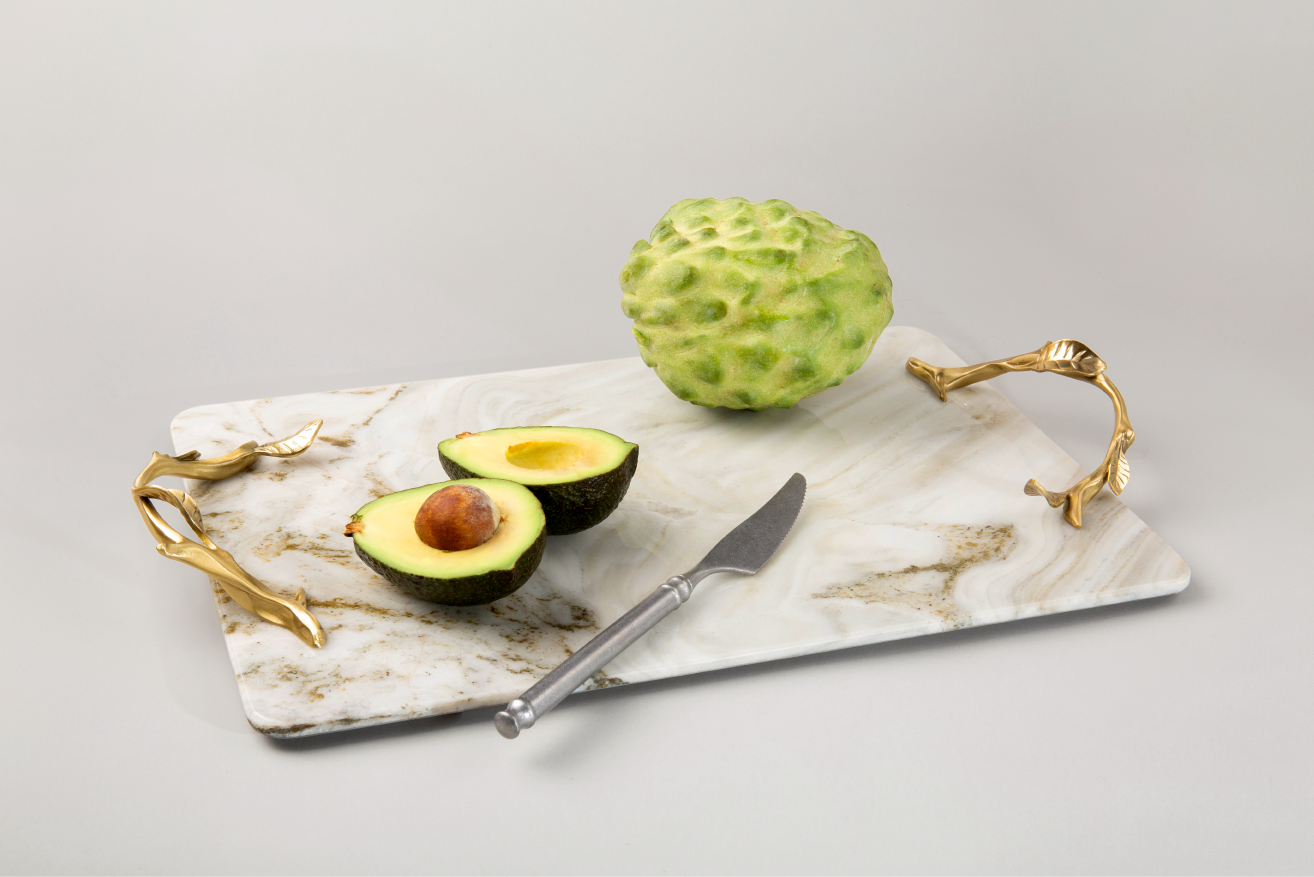 White Marble Service Tray with Gold Brass Handles