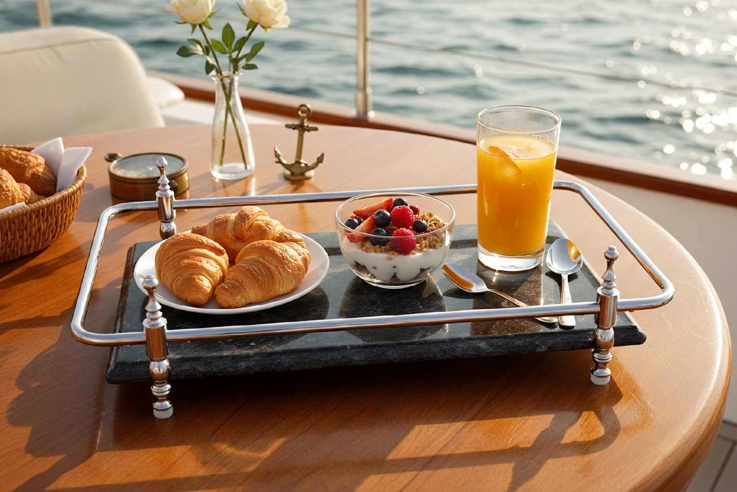 18 inch Rectangle Black Granite Stone Serving Tray with Gold Handles