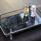 18 inch Rectangle Black Granite Stone Serving Tray with Gold Handles
