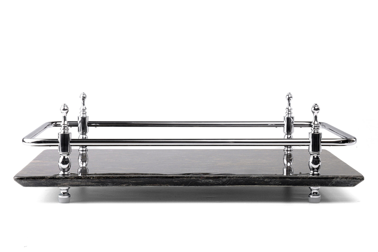 18 inch Rectangle Black Granite Stone Serving Tray with Gold Handles