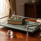 Round Corner Rectangle Emerald Green Marble Tray with Silver Handles