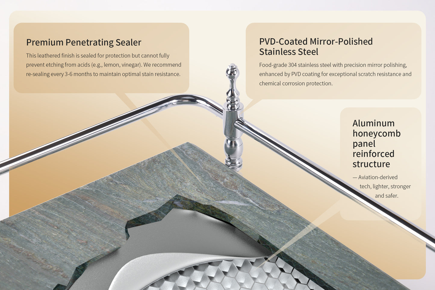 Round Corner Rectangle Emerald Green Marble Tray with Silver Handles