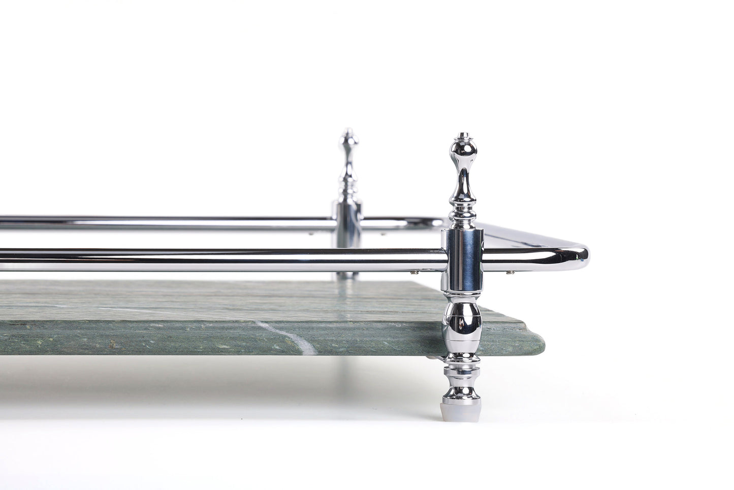 Round Corner Rectangle Emerald Green Marble Tray with Silver Handles