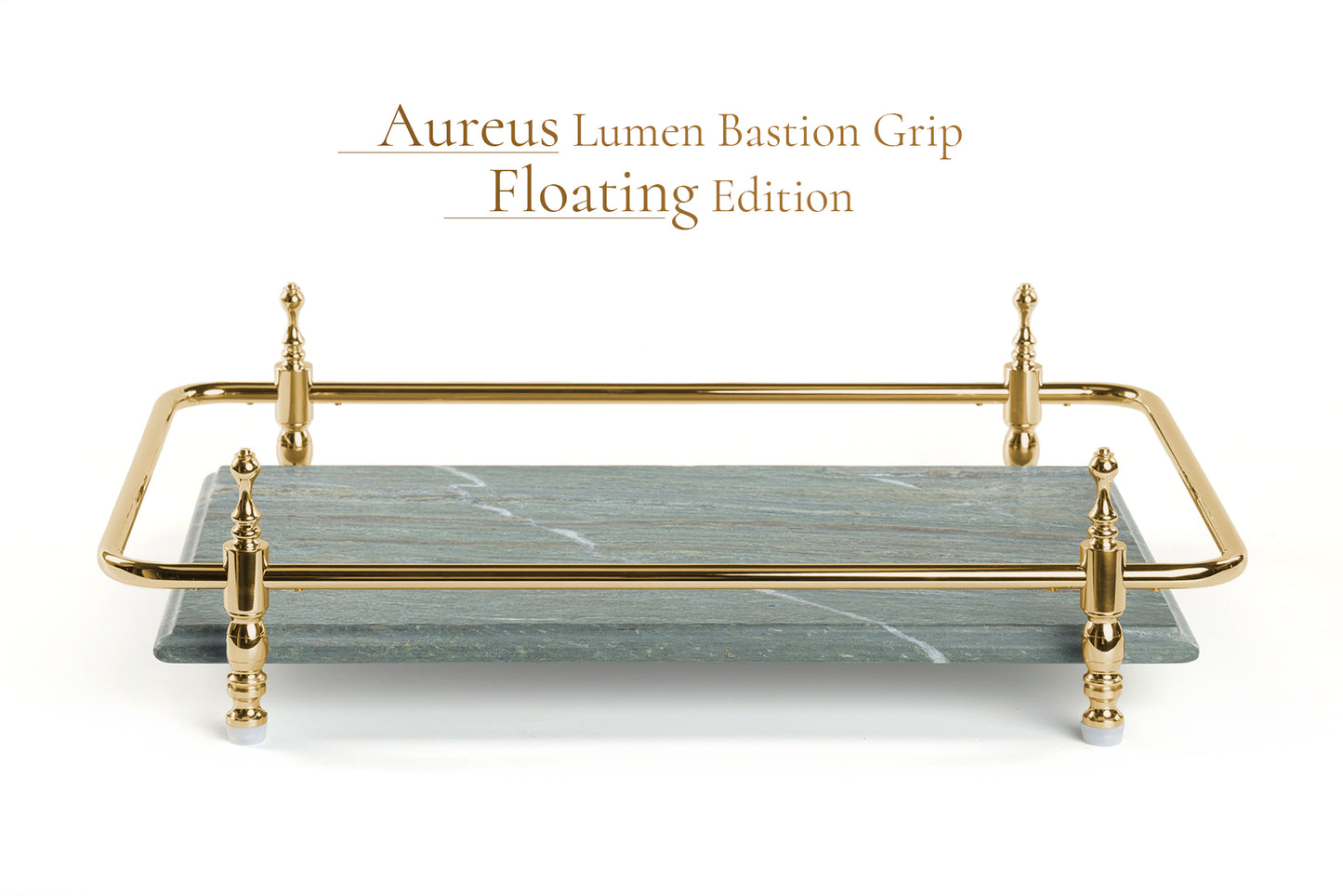 Round Corner Rectangle Emerald Green Marble Tray with Silver Handles