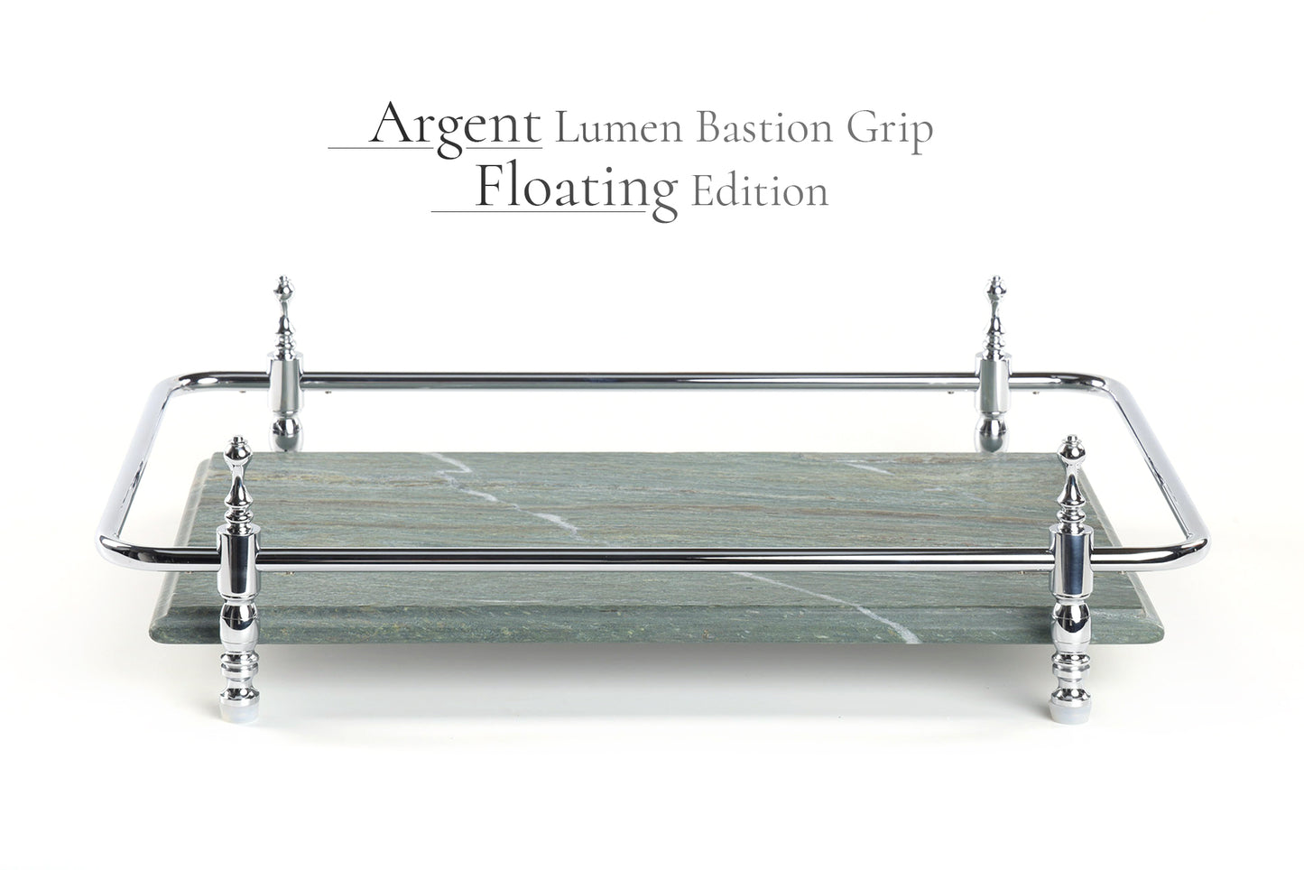 Round Corner Rectangle Emerald Green Marble Tray with Silver Handles