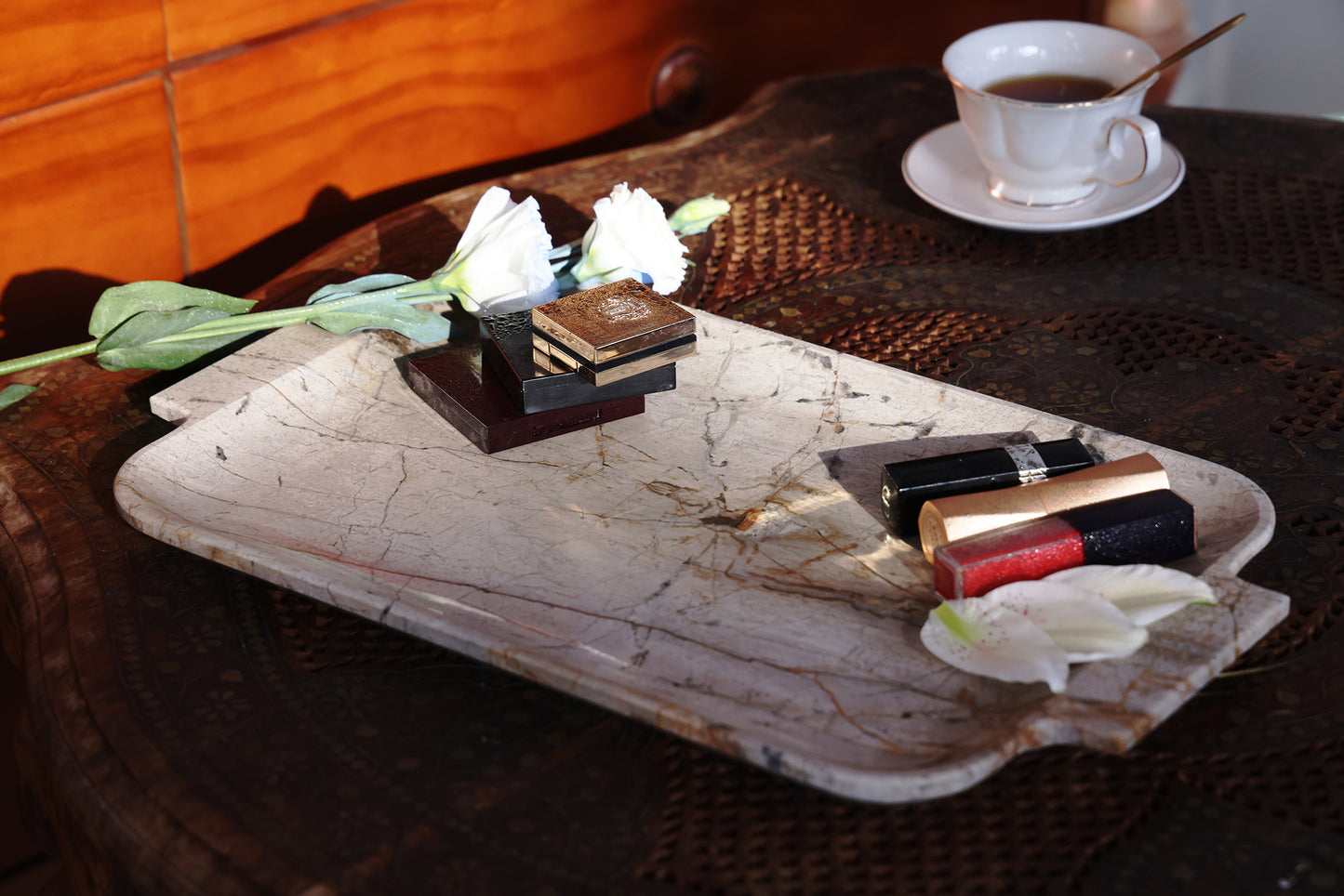 Round Corner Rectangle Grey Green Quartzite Serving Tray