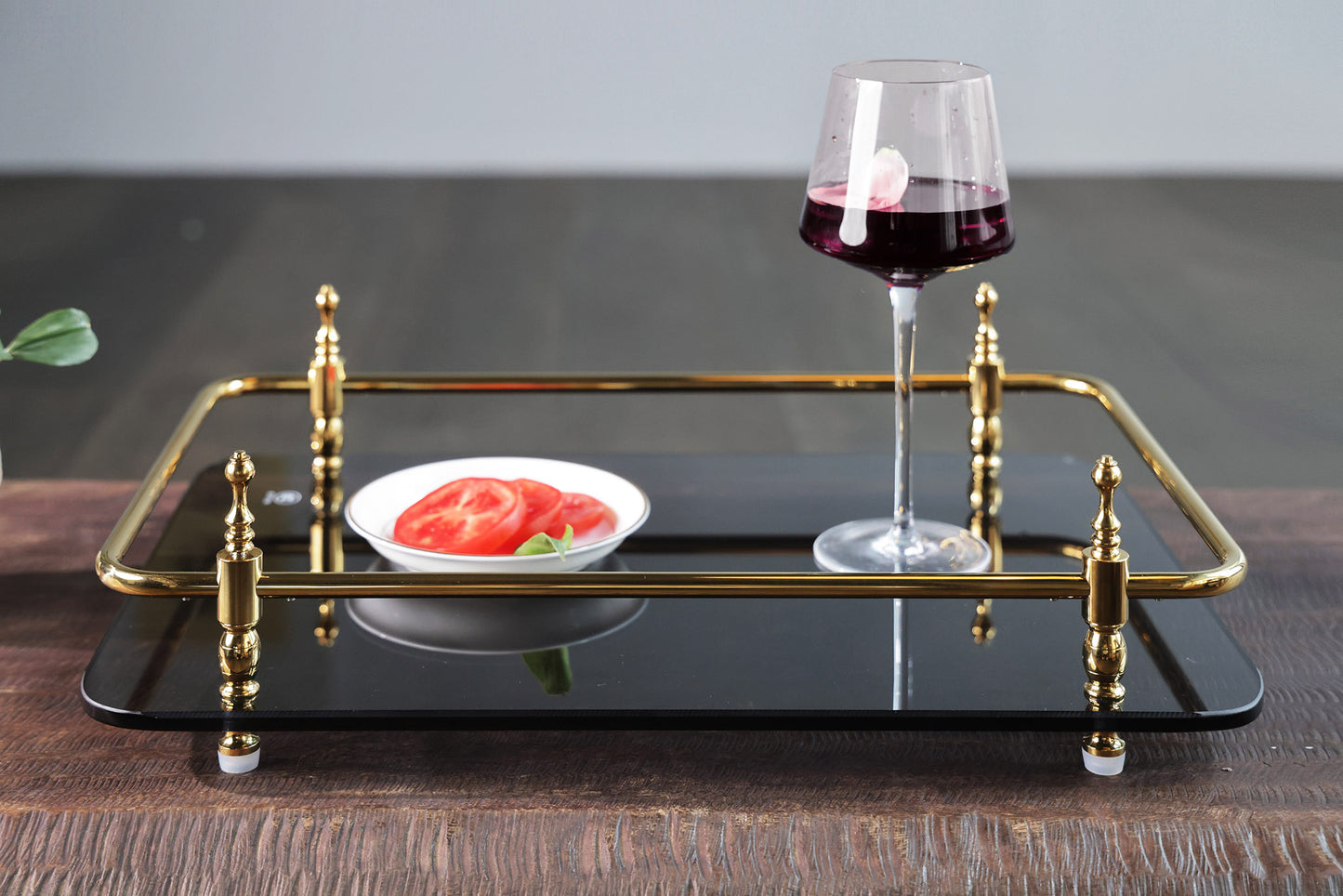 18-Inch Rectangle Tempered Glass Tray with Chrome Handles