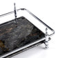 18 inch Rectangle Black Granite Stone Serving Tray with Gold Handles
