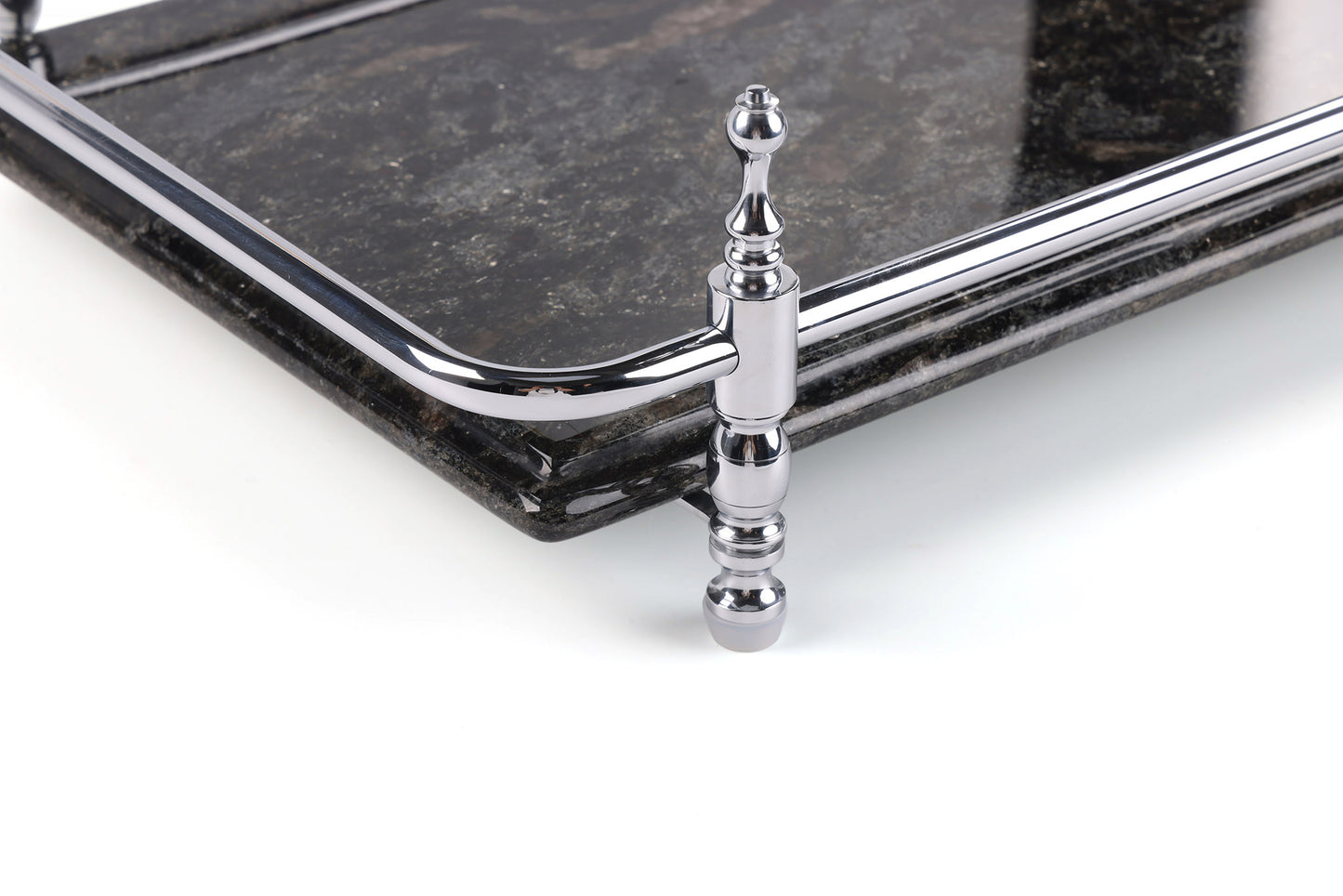 18 inch Rectangle Black Granite Stone Serving Tray with Gold Handles