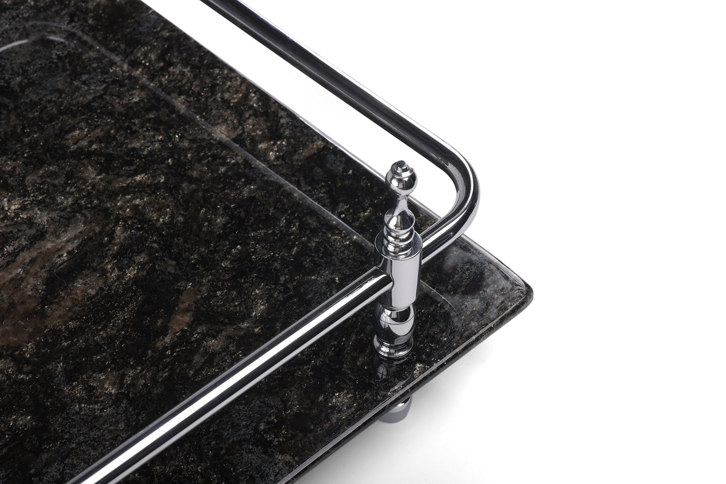 18 inch Rectangle Black Granite Stone Serving Tray with Gold Handles