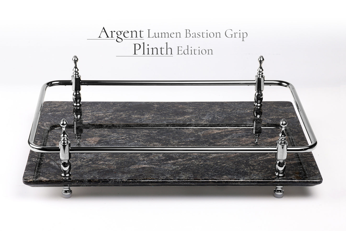 18 inch Rectangle Black Granite Stone Serving Tray with Gold Handles