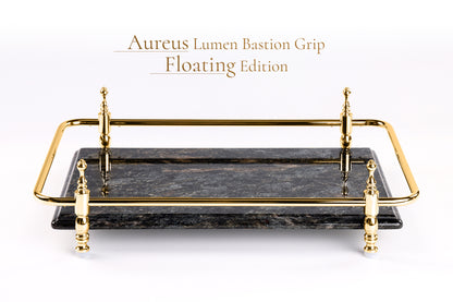 18 inch Rectangle Black Granite Stone Serving Tray with Gold Handles