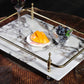 18 inch Rectangle White Marble Serving Tray with Silver Handles