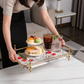 18 inch Rectangle White Marble Serving Tray with Silver Handles
