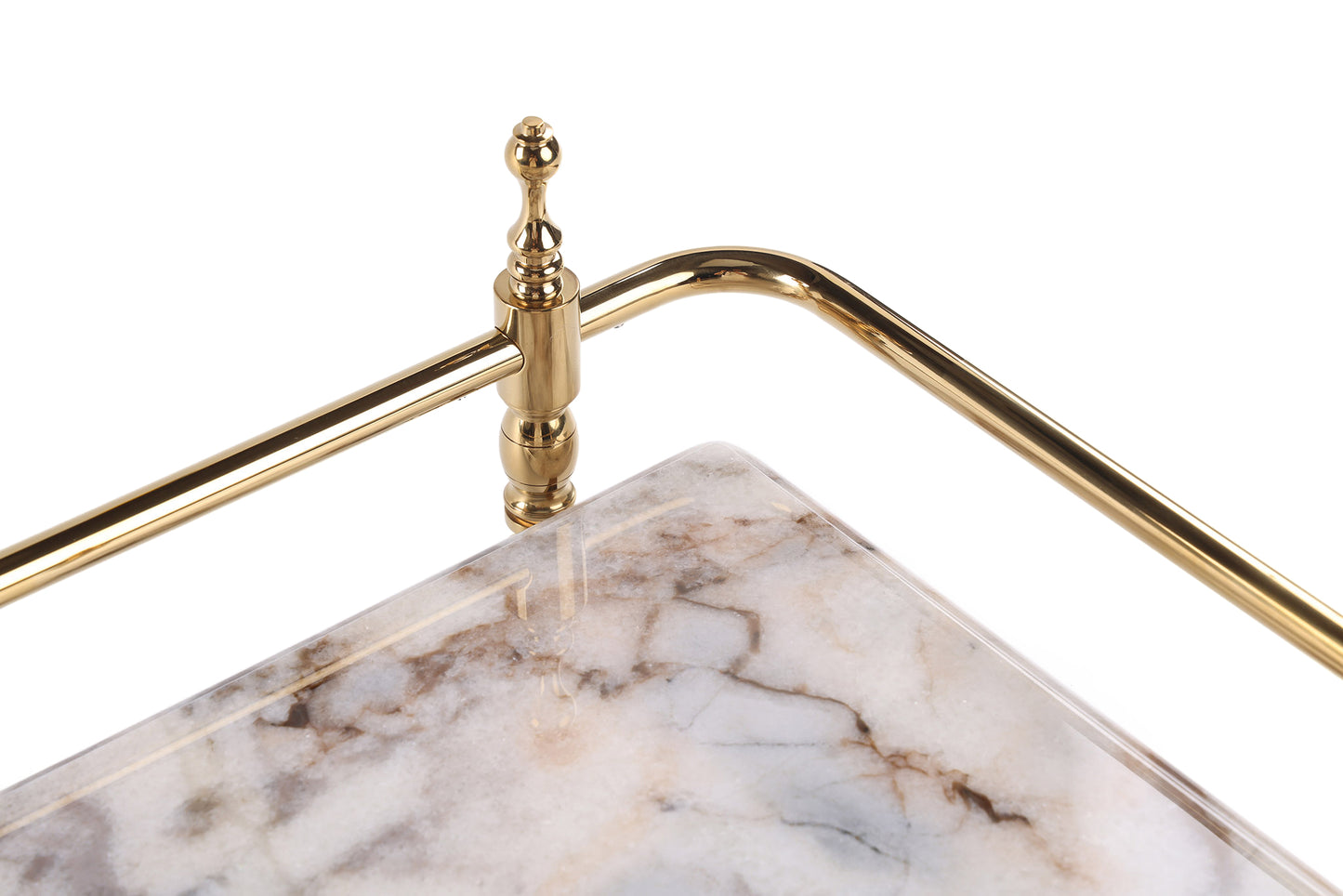 18 inch Rectangle White Marble Serving Tray with Silver Handles