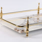 18 inch Rectangle White Marble Serving Tray with Silver Handles