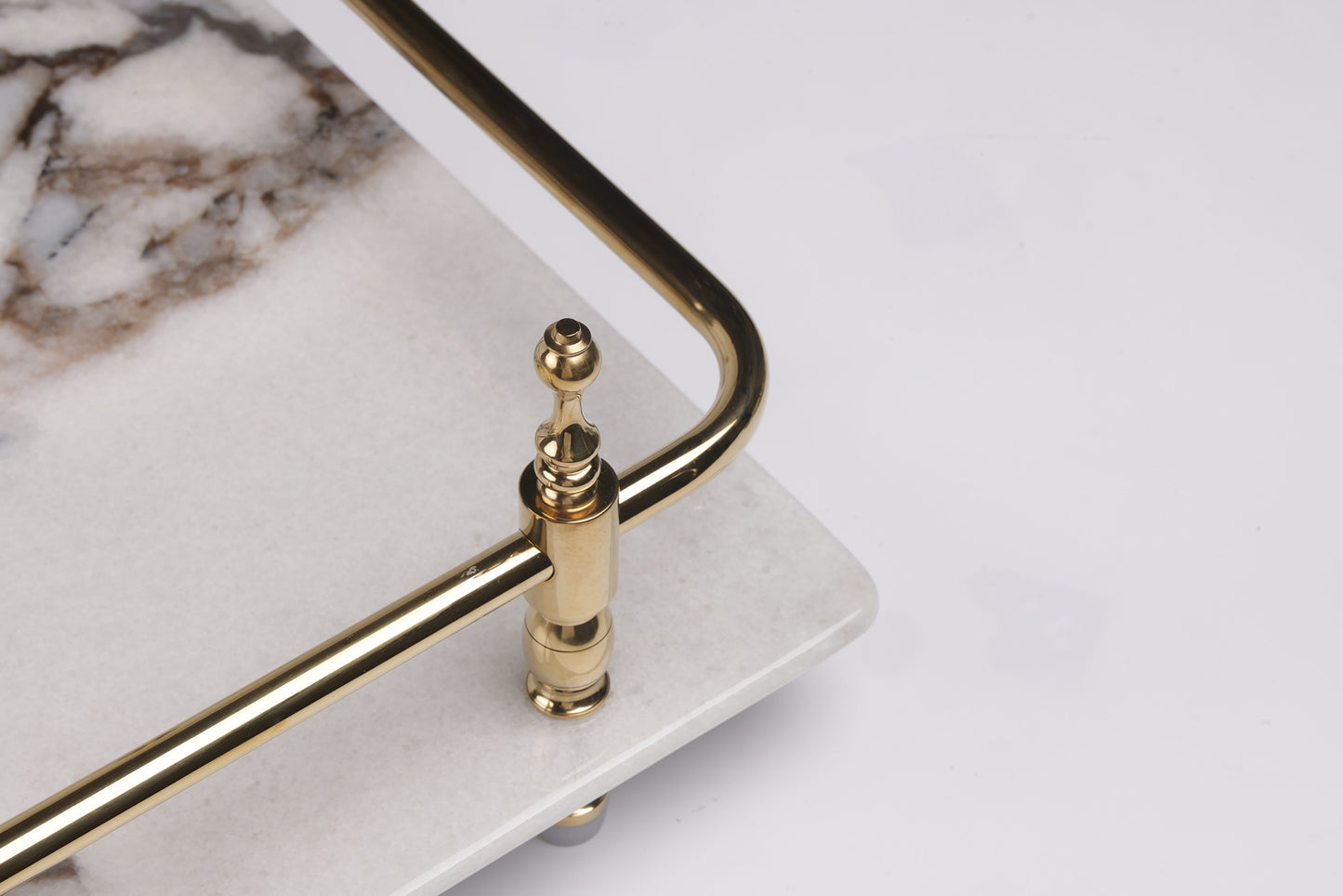 18 inch Rectangle White Marble Serving Tray with Silver Handles