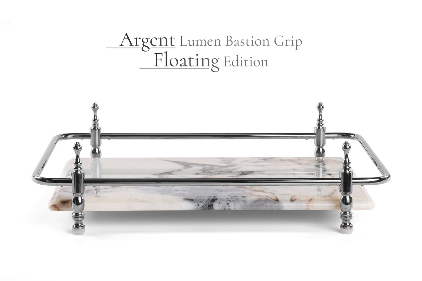 18 inch Rectangle White Marble Serving Tray with Silver Handles