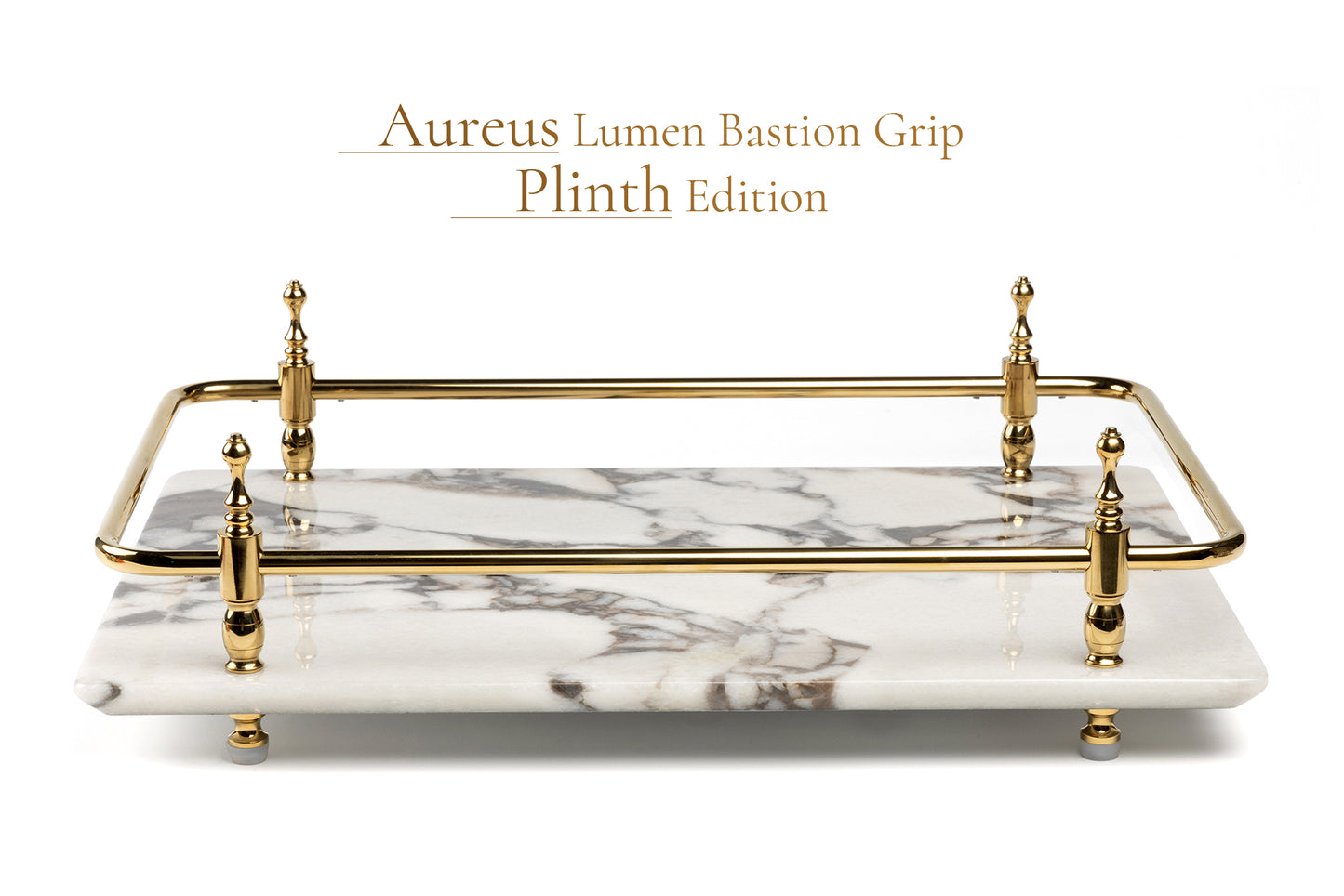 18 inch Rectangle White Marble Serving Tray with Silver Handles