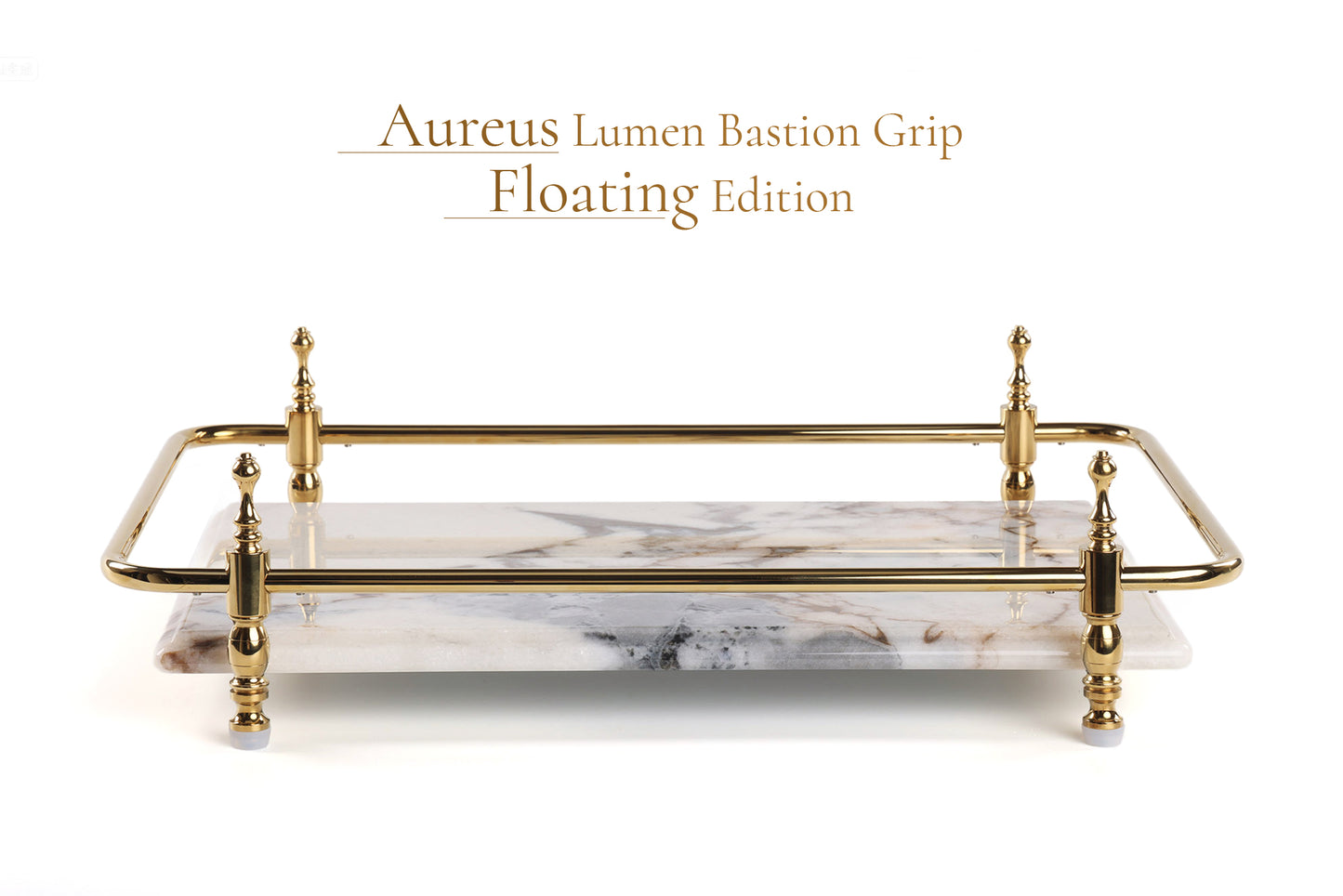 18 inch Rectangle White Marble Serving Tray with Silver Handles