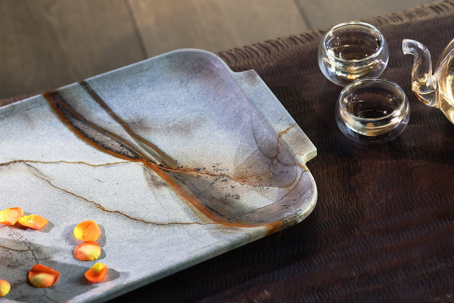 Round Corner Rectangle Grey Green Quartzite Serving Tray