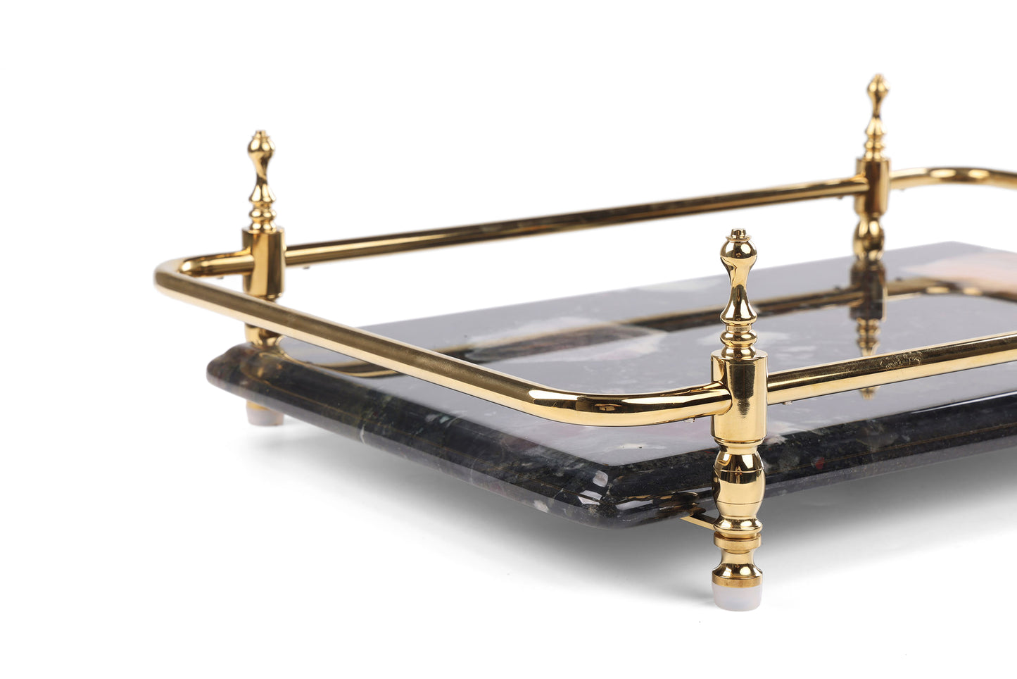 Rectangle Nocturnal Mirage Marble Serving Tray with Brass Handles