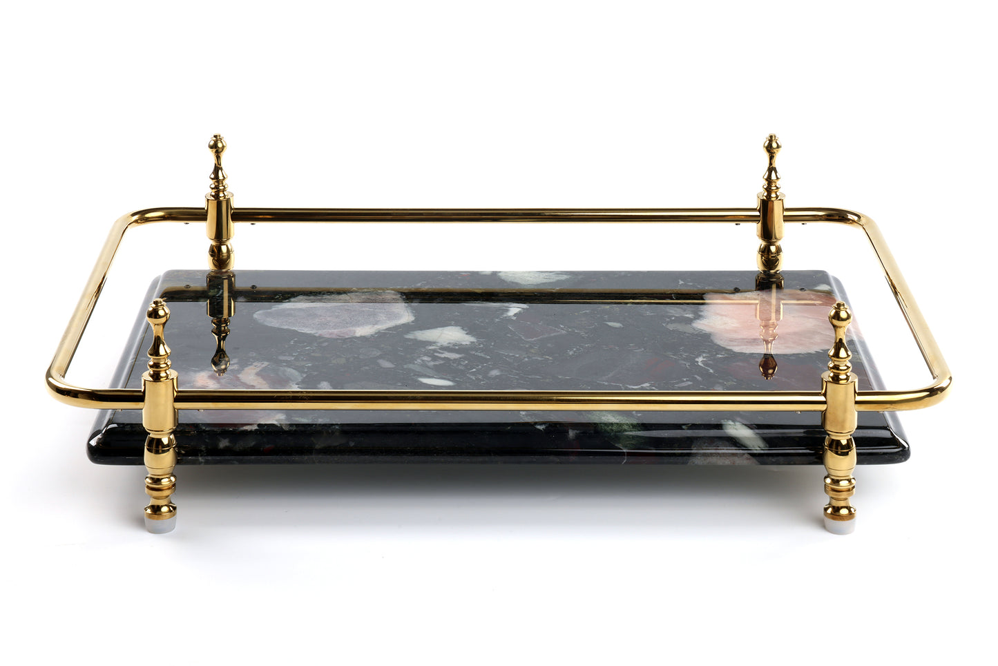 Rectangle Nocturnal Mirage Marble Serving Tray with Brass Handles