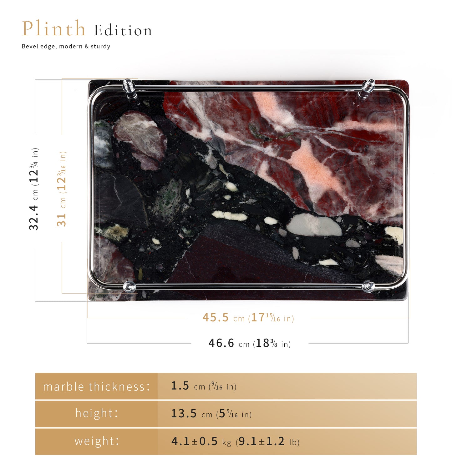 Rectangle Nocturnal Mirage Marble Serving Tray with Brass Handles