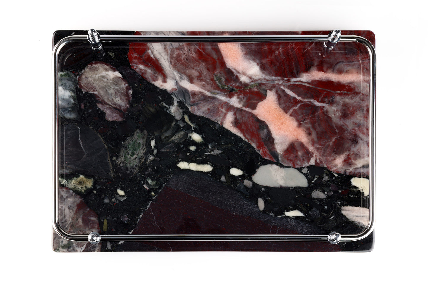 Rectangle Nocturnal Mirage Marble Serving Tray with Brass Handles