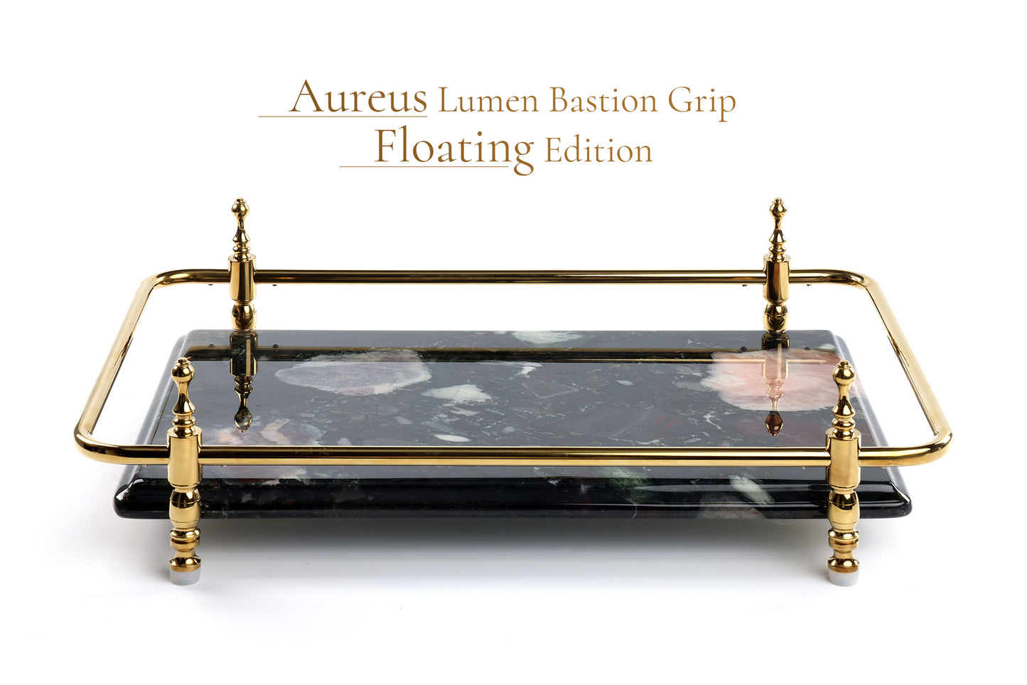 Rectangle Nocturnal Mirage Marble Serving Tray with Brass Handles