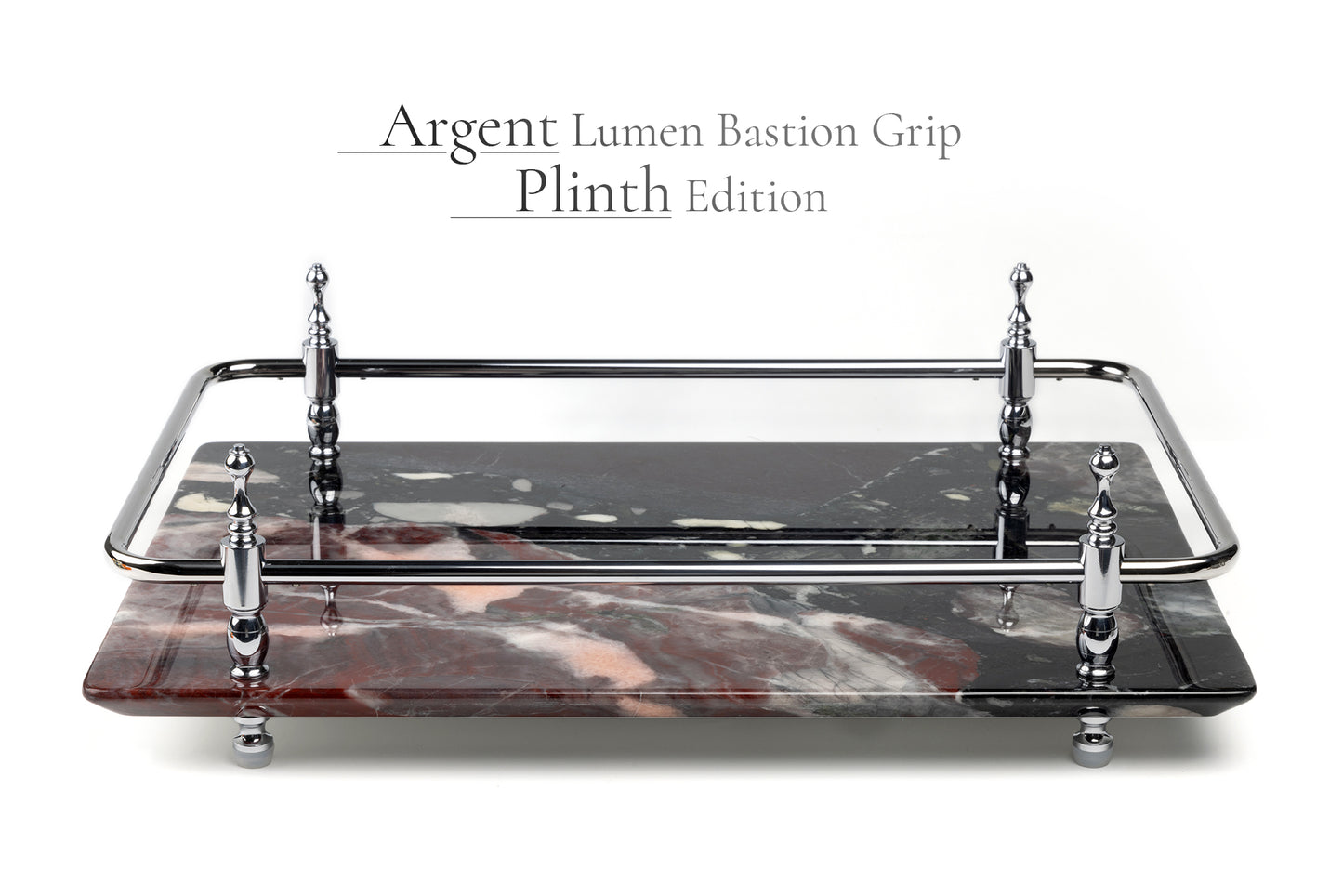 Rectangle Nocturnal Mirage Marble Serving Tray with Brass Handles