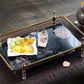 Rectangle Nocturnal Mirage Marble Serving Tray with Brass Handles