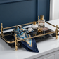 Rectangle Nocturnal Mirage Marble Serving Tray with Brass Handles