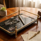 Rectangle Nocturnal Mirage Marble Serving Tray with Brass Handles