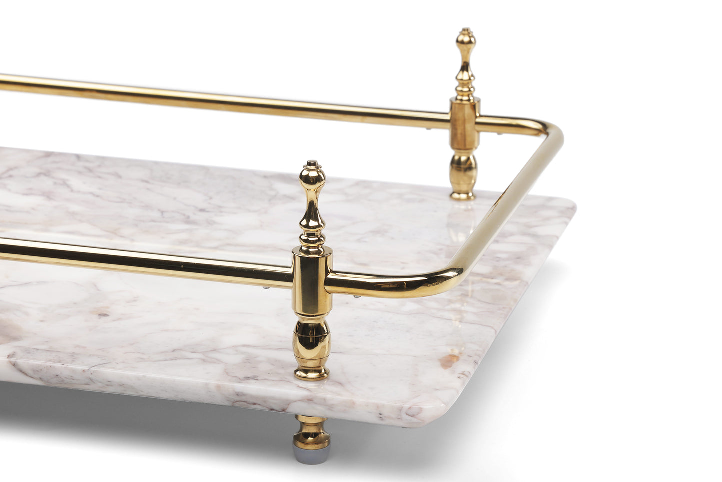 Rectangle Panda Grey Marble Serving Tray with Golden Handles