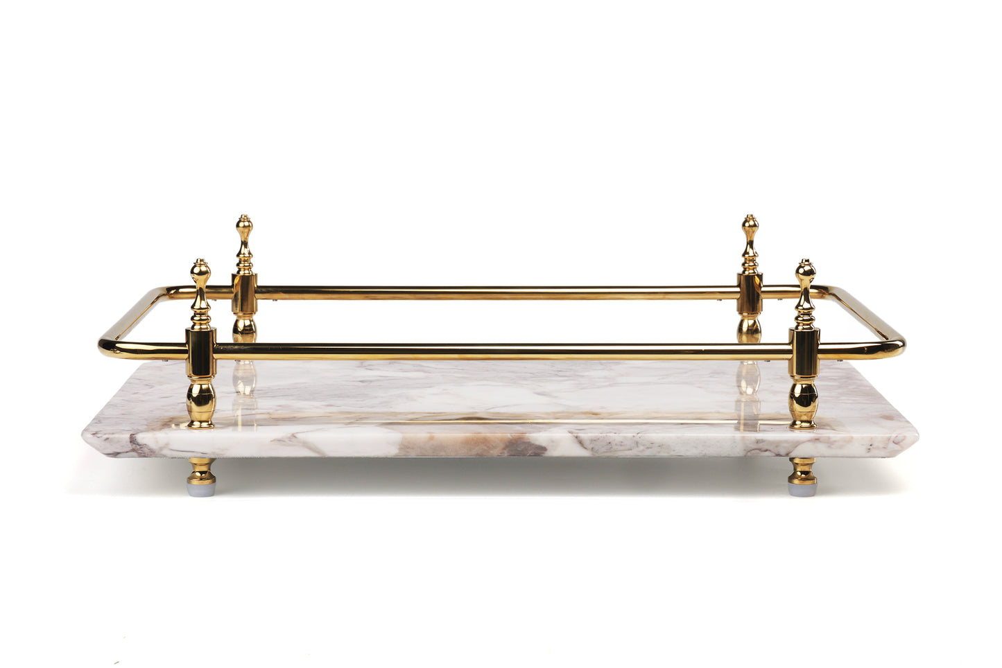 Rectangle Panda Grey Marble Serving Tray with Golden Handles