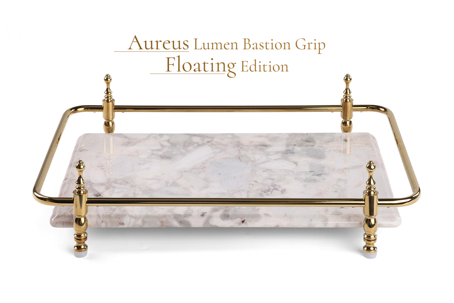 Rectangle Panda Grey Marble Serving Tray with Golden Handles