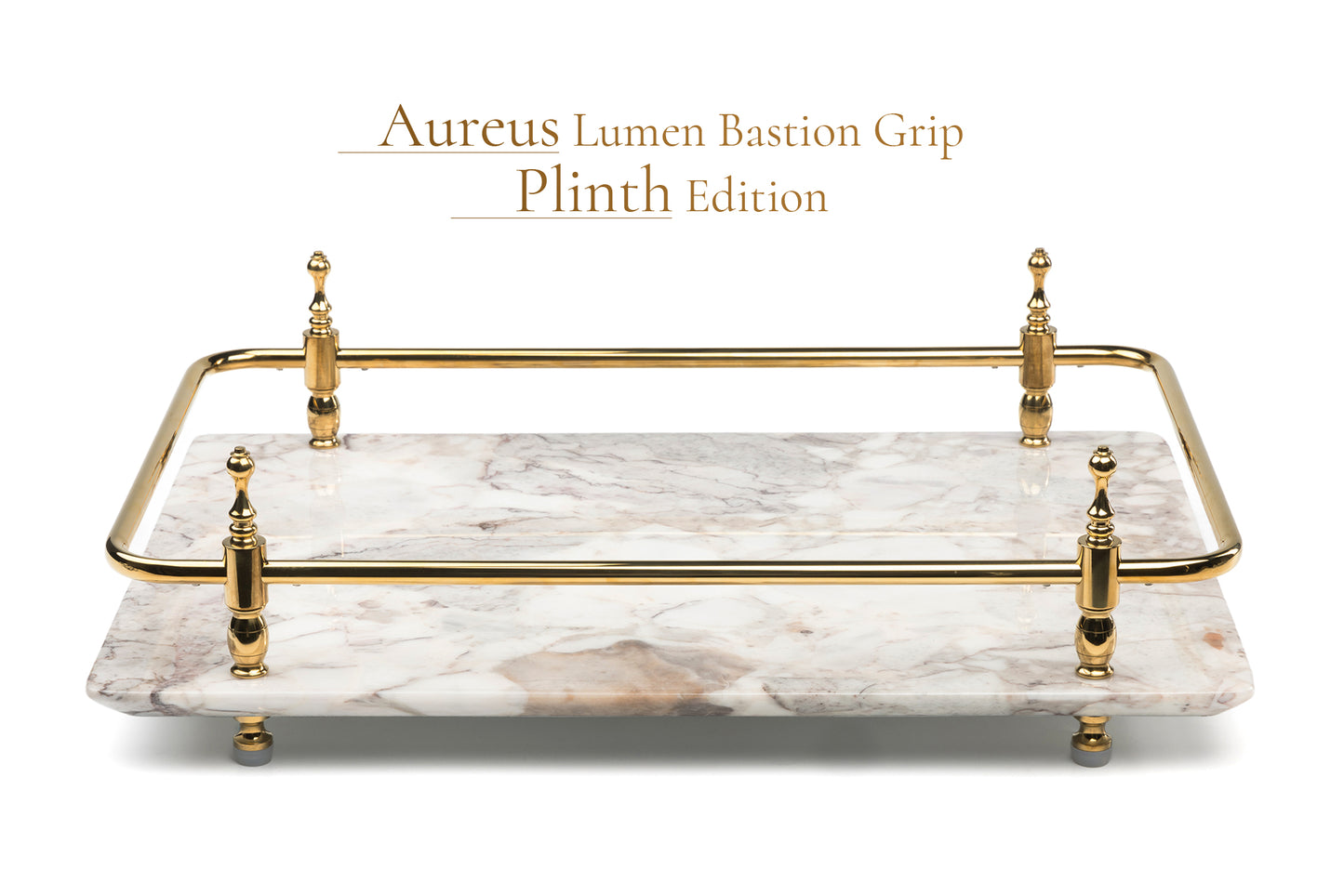 Rectangle Panda Grey Marble Serving Tray with Golden Handles